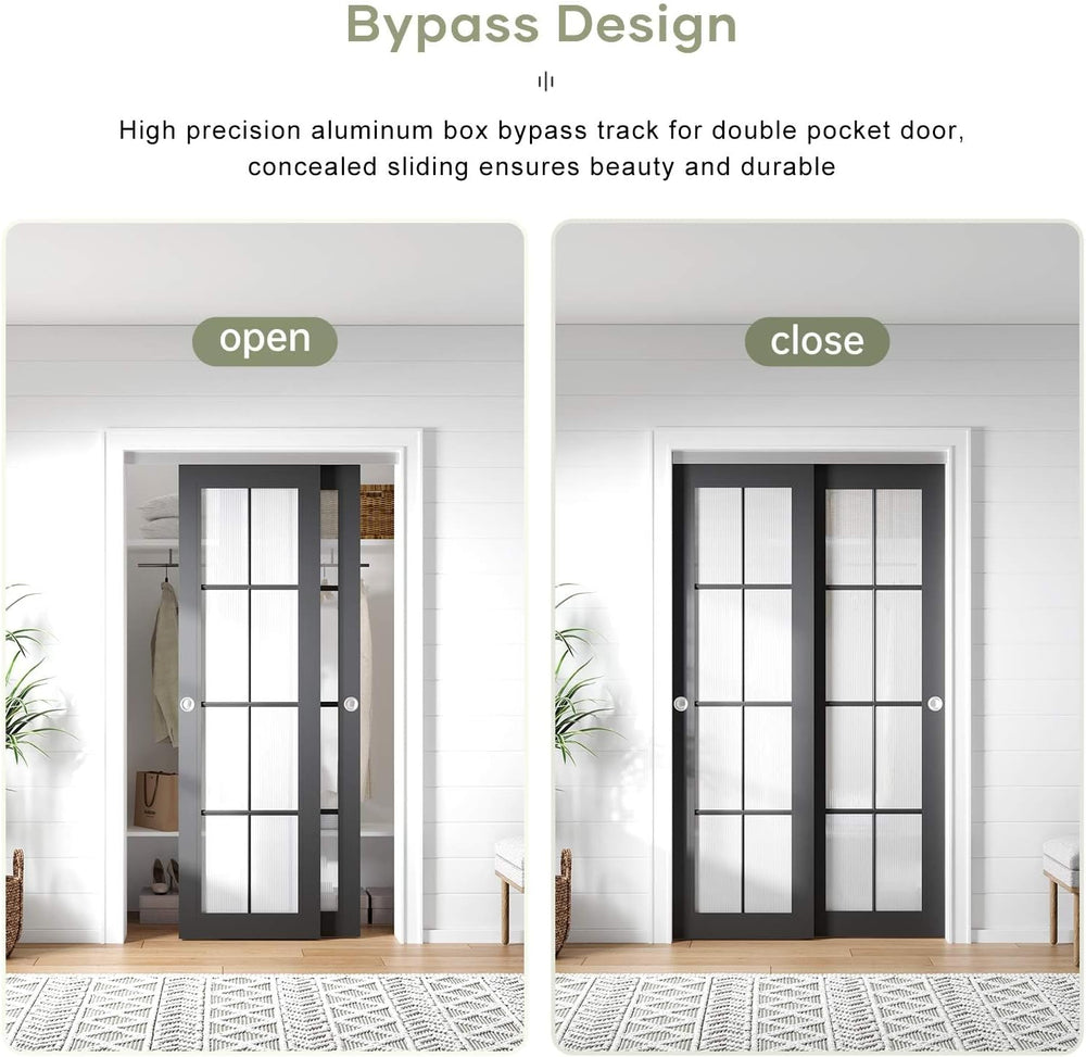 4FT/48in Bypass Double Sliding Pocket Door Hardware Kit,Commercial Grade,Alum...