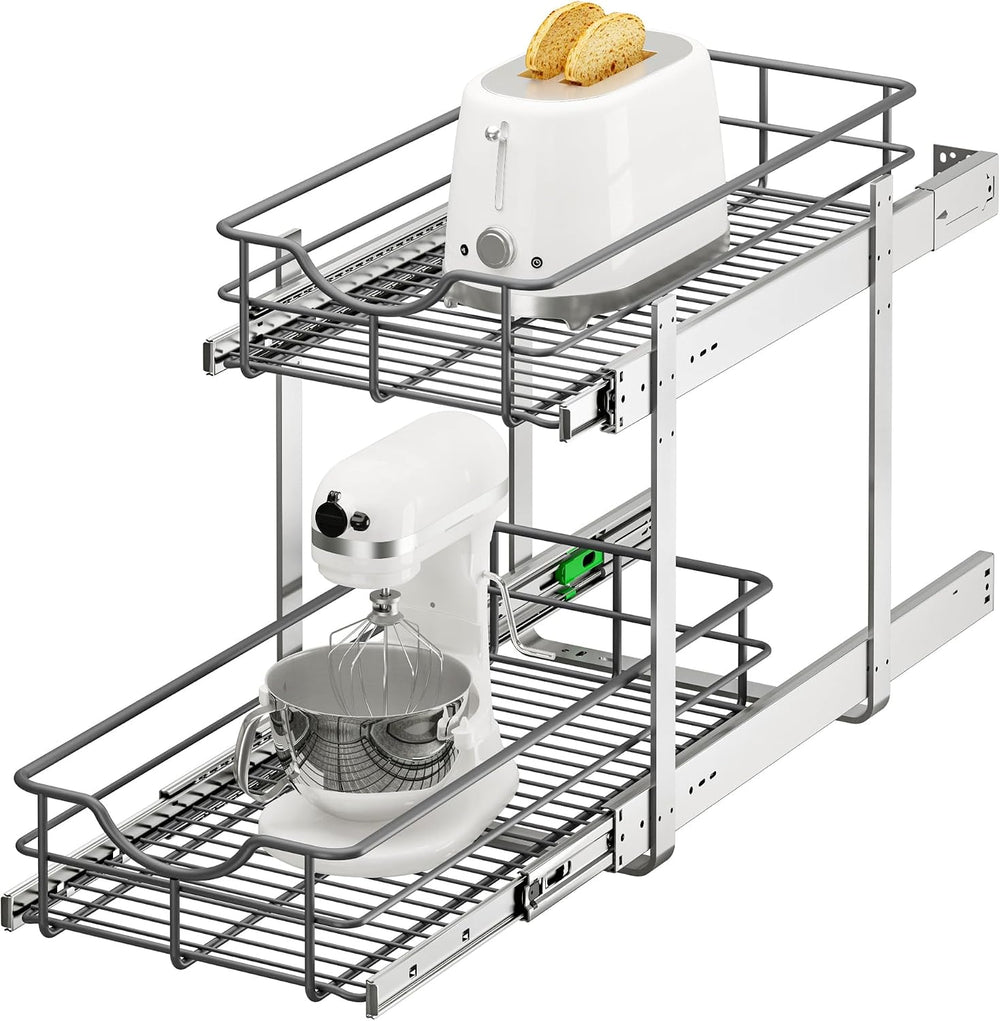 2 Tier Pull Out Cabinet Organizer - 11" W x 22" D Soft Close Slide ...