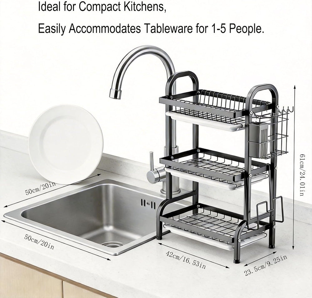 KUK 3 Tier Dish Drying Rack, Stainless Steel Over The Sink Dish with Drain Tr...