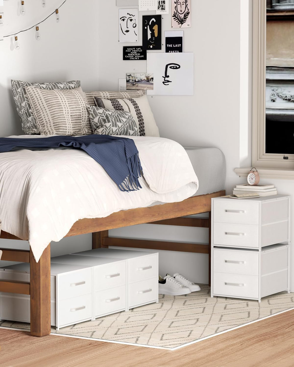 Homsorout Stackable Storage Drawers - 2 Tier Closet Organizer with Metal Hand...