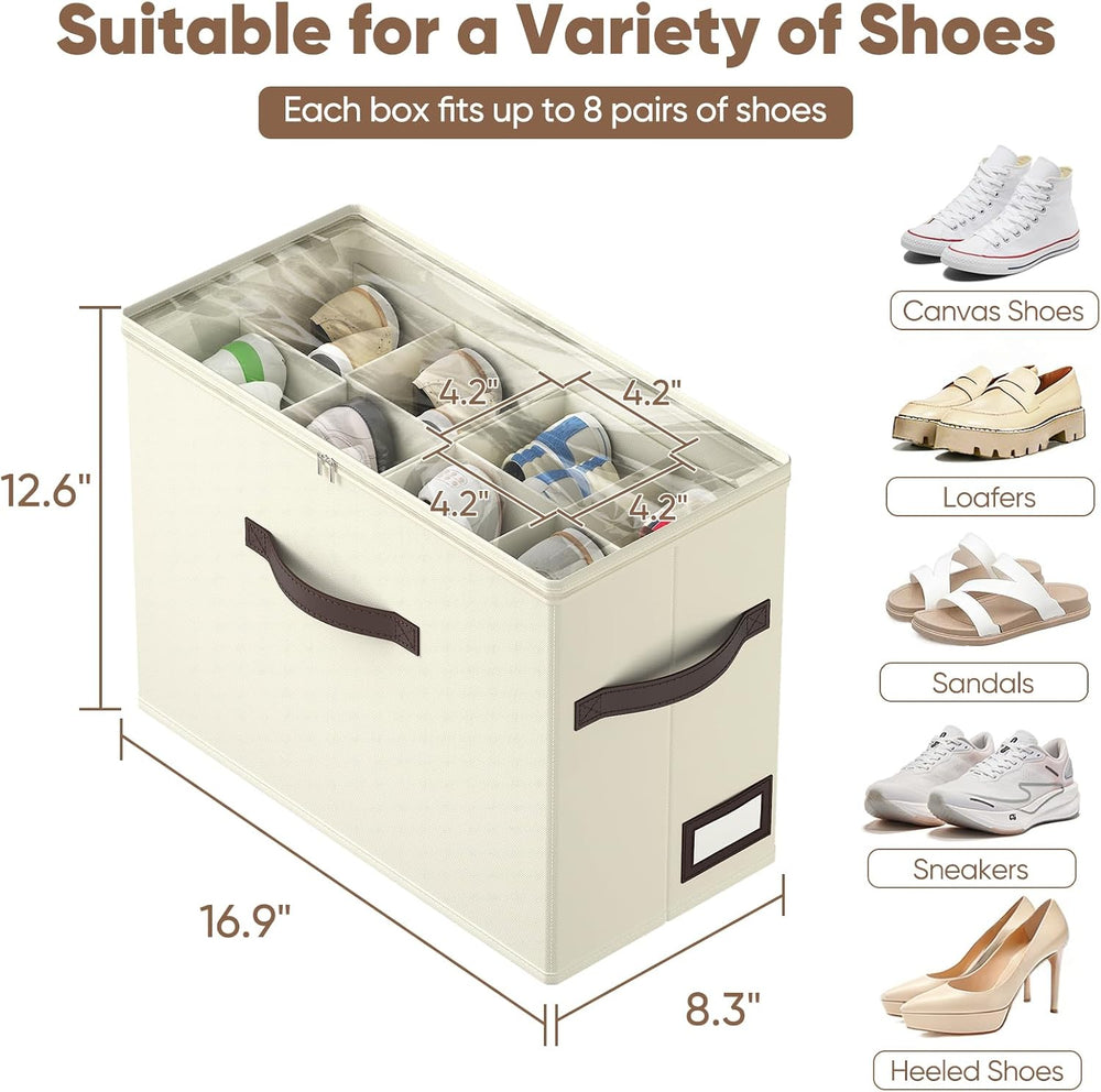 OIAHOMY 4 Pack Shoe Organizer for Closet, Foldable Shoe Storage Bins with Adj...