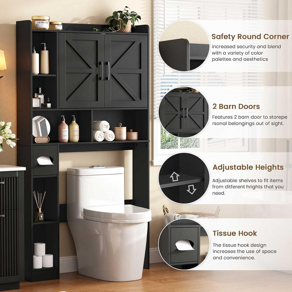 Vabches Over The Toilet Storage Cabinet with 2 Barn Doors, Black