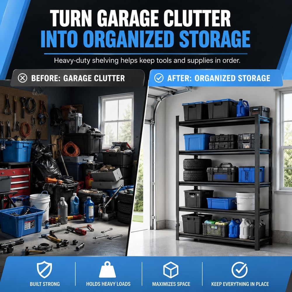 Heavy Duty Garage Shelving, 5 Tier Storage Shelves, 2500 LBS Adjustable Indus...
