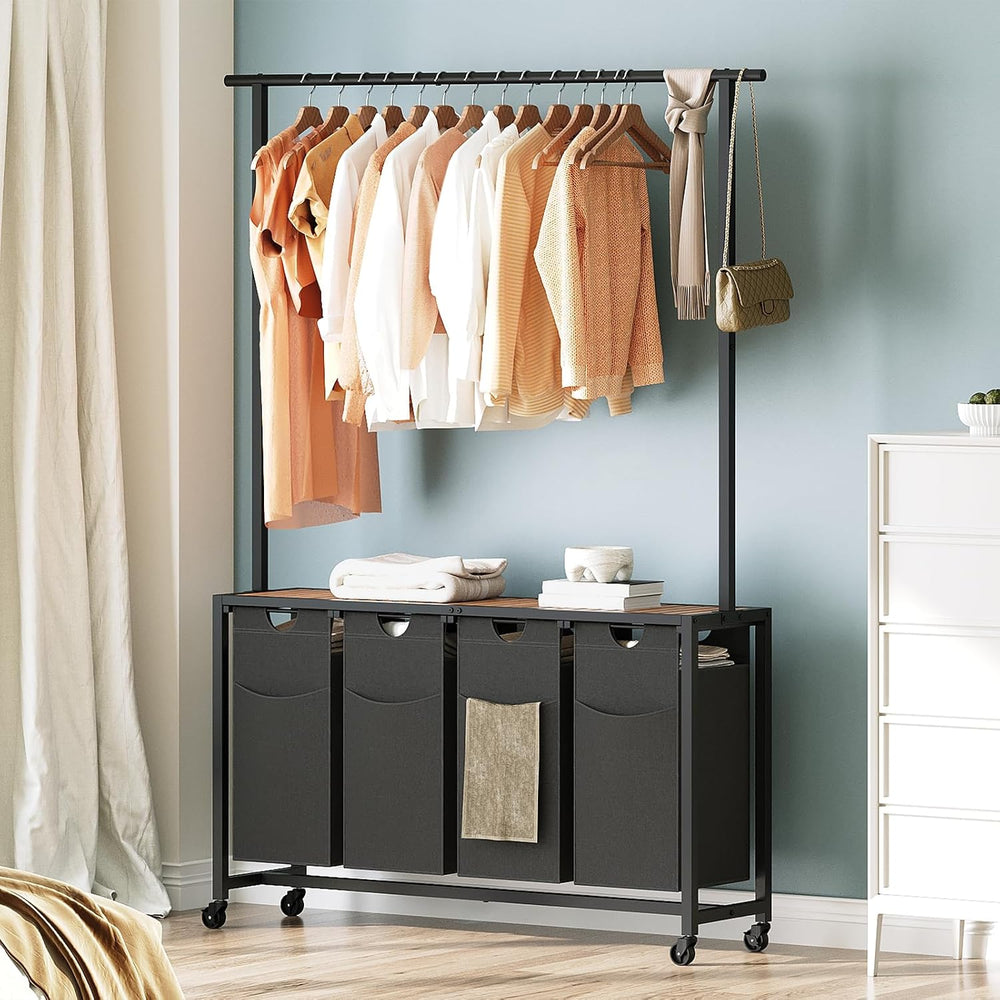 YATINEY Laundry Sorter 4 Section, Rolling Laundry Hamper with Hanging Rack, L...