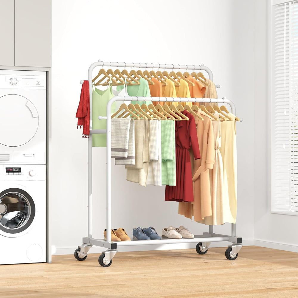 Laiensia Double Rods Garment Rack with Wheels, Clothing Rack for Hanging Clot...