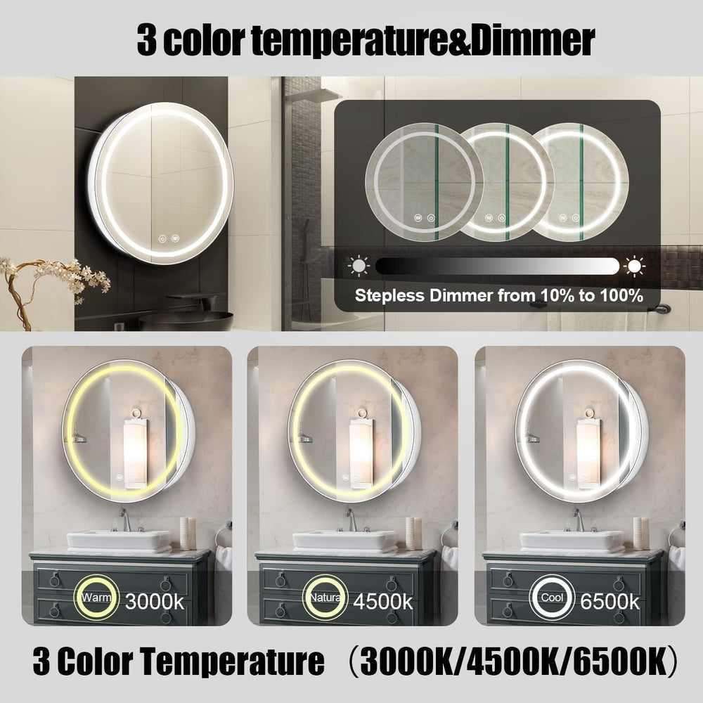 30 inch Round Medicine Cabinet with Lights,Led Medicine Cabinet with Defogger...