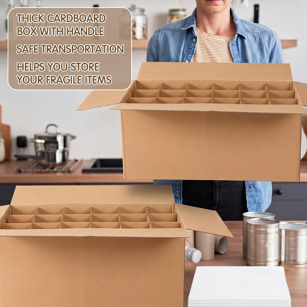 10 Sets Moving Boxes for Glasses with Divider Kits, 24 x 12 x 11 Inch Glasswa...