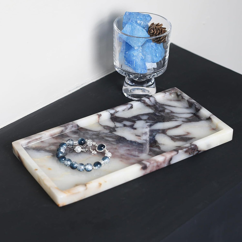 100% Natural Marble Tray, 10"x5" Calaccata Viola Vanity Tray