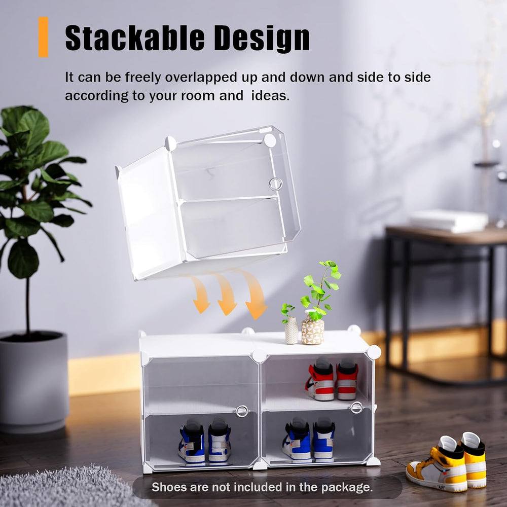 12-Tier Stackable Shoe Rack Cabinet: 92 Pairs Shoe Storage Organizer, White, ...