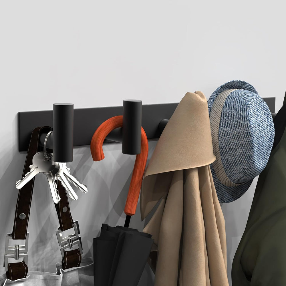 VAEHOLD Black Hat and Coat Wall Mount Rack 5 Hooks for Robes, Bags, Keys, and...