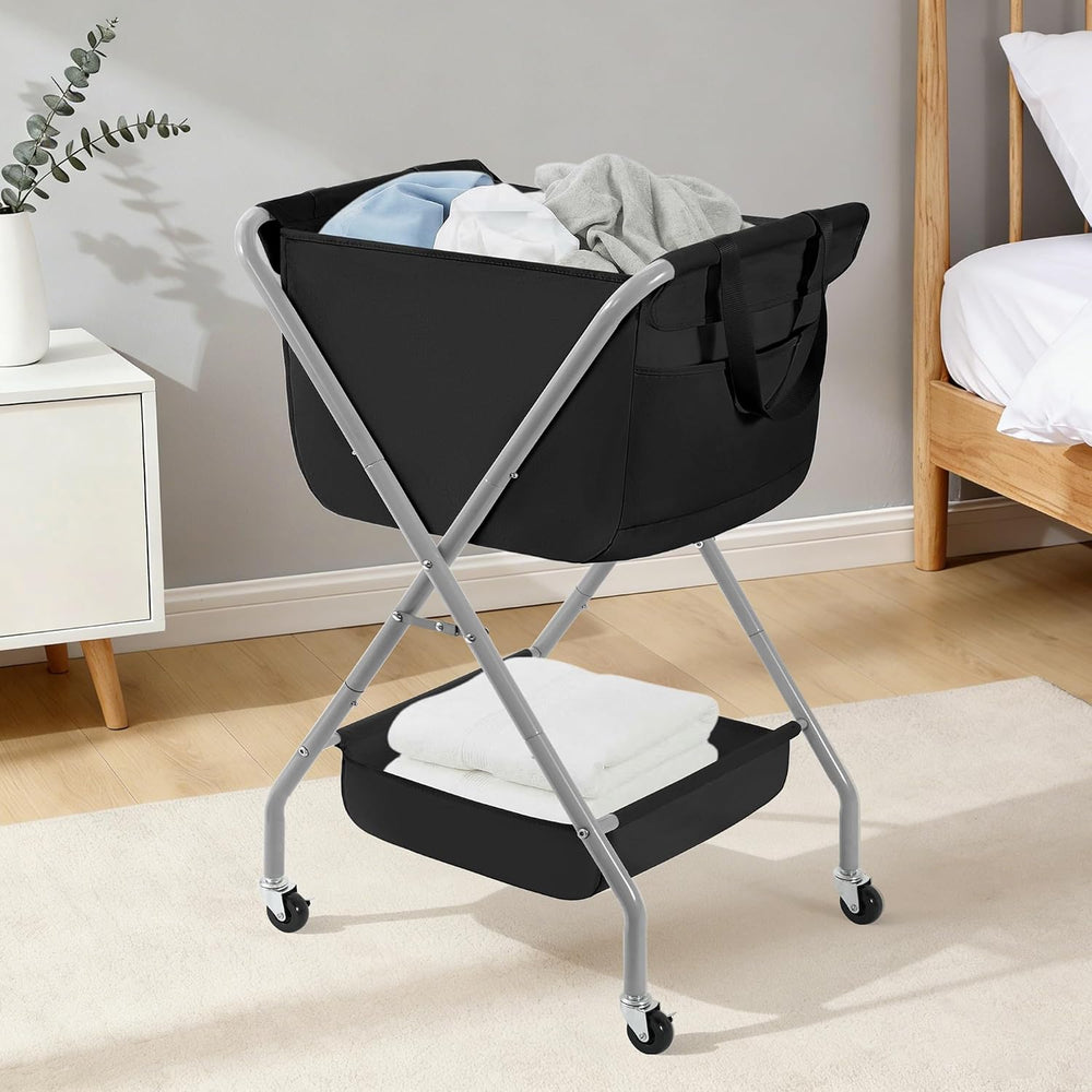 STORAGE MANIAC Collapsible Laundry Cart with Wheels 35.6"H Removable Can...
