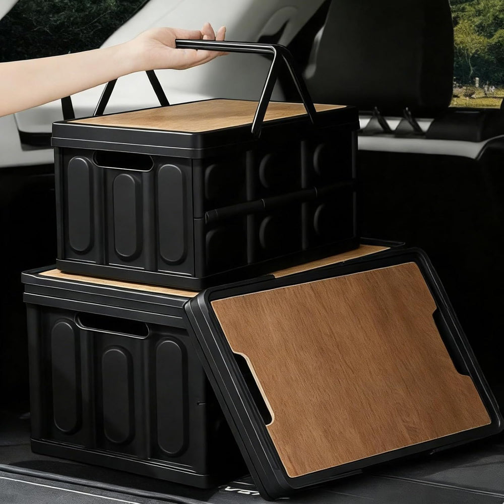 Plastic Collapsible Trunk Organizer Box, Camping Crate with Lid 30L 2 Packs