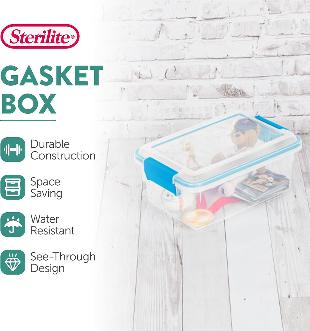Sterilite Gasket Storage Box with Lids for Home & Office, 7.5 Quart, 6-Pack