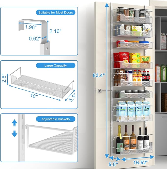 Over the Door Pantry Organizer, 8-Tier Over the Door Organizer