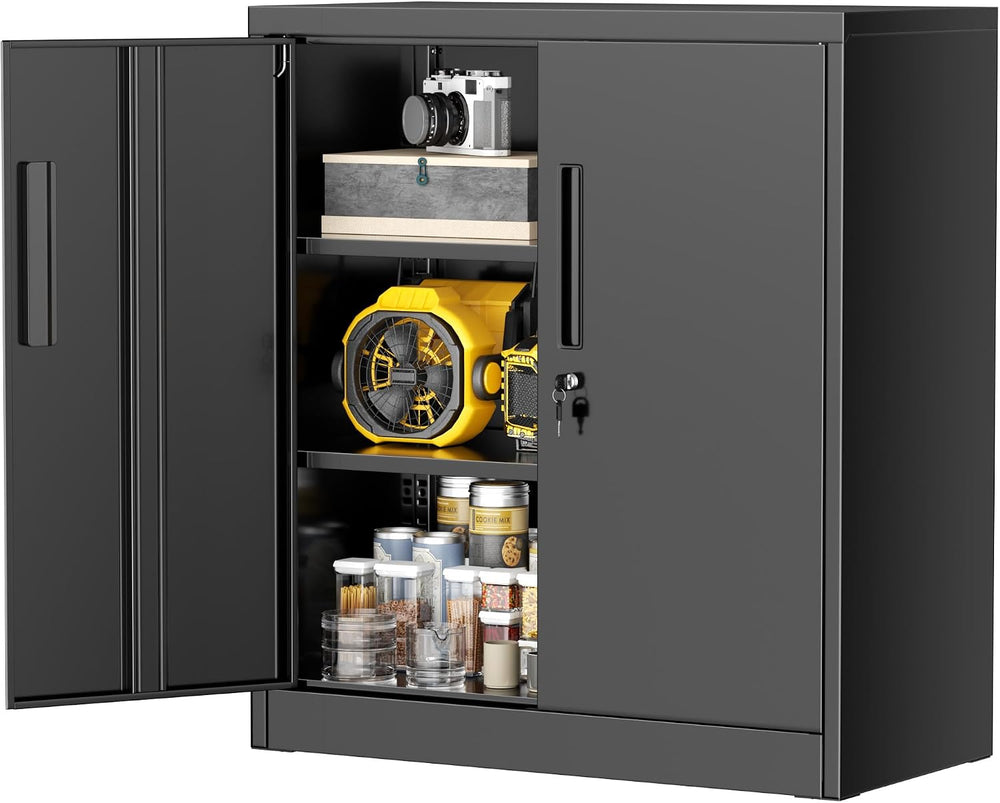 Metal Garage Storage Cabinet,36" Black Lockable Metal Cabinets with 2 Do...