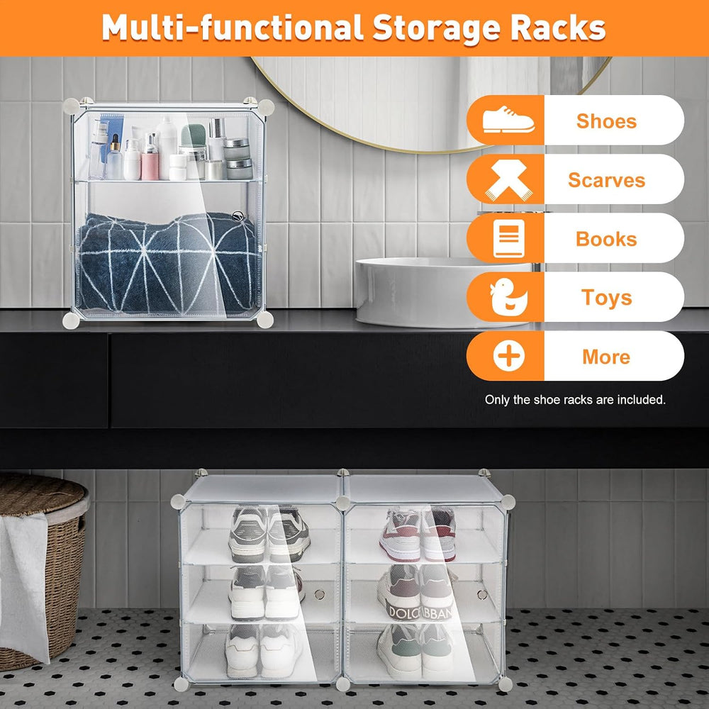 Shoe Rack Organizer 12 Tiers 72 Pairs Storage Cabinets Stand,Transparent Plas...