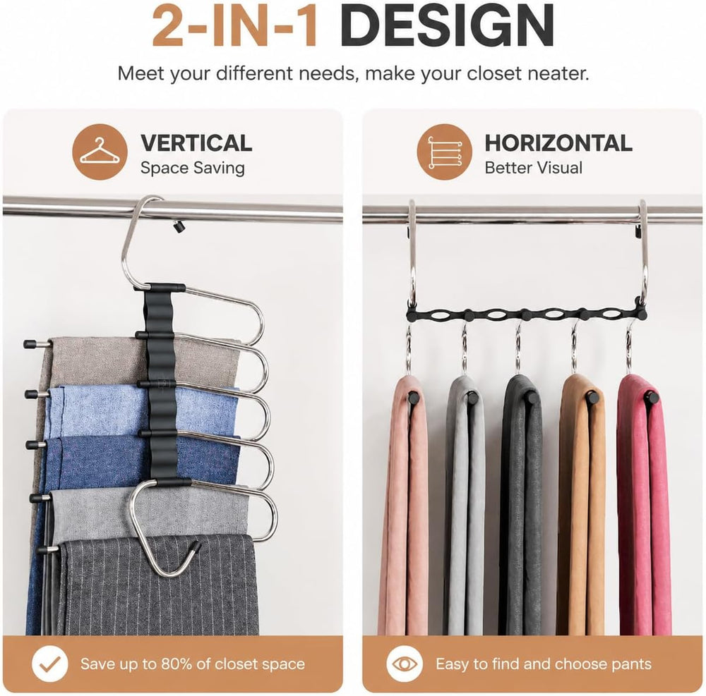 Space-Saving Pants Hangers, 5-Tier, 20 Clips, 4 Pack