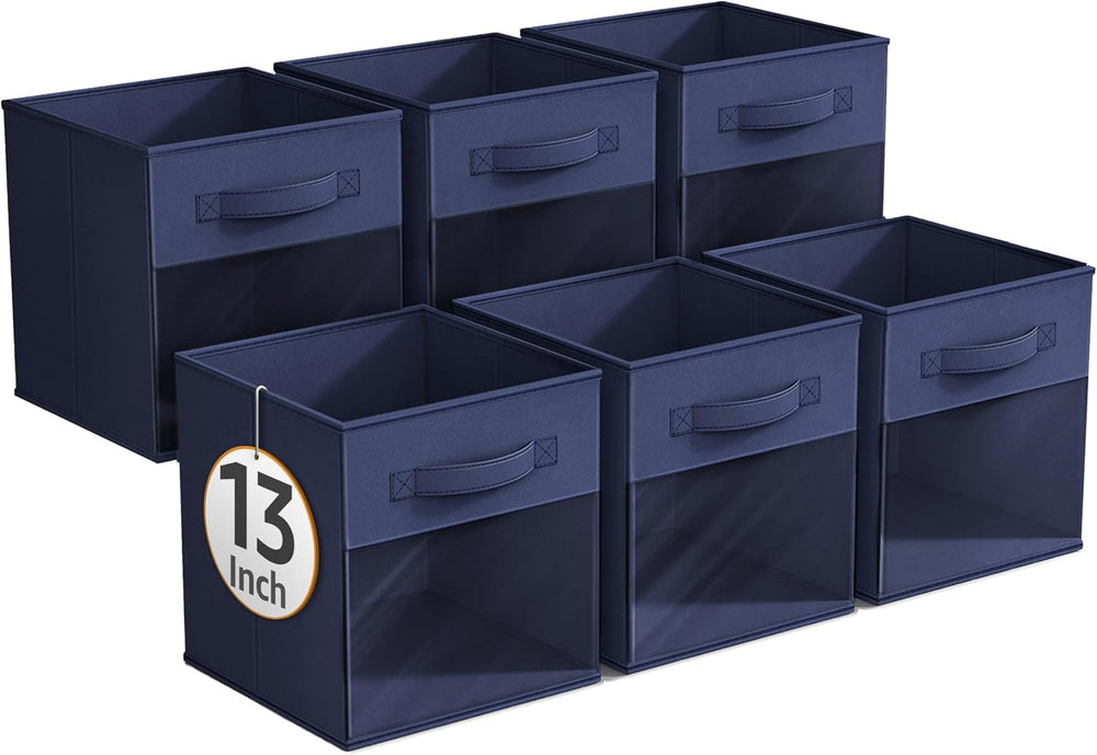 Sorbus Storage Cubes with Clear Window, 6 Pack (13 Inch, Navy Blue)