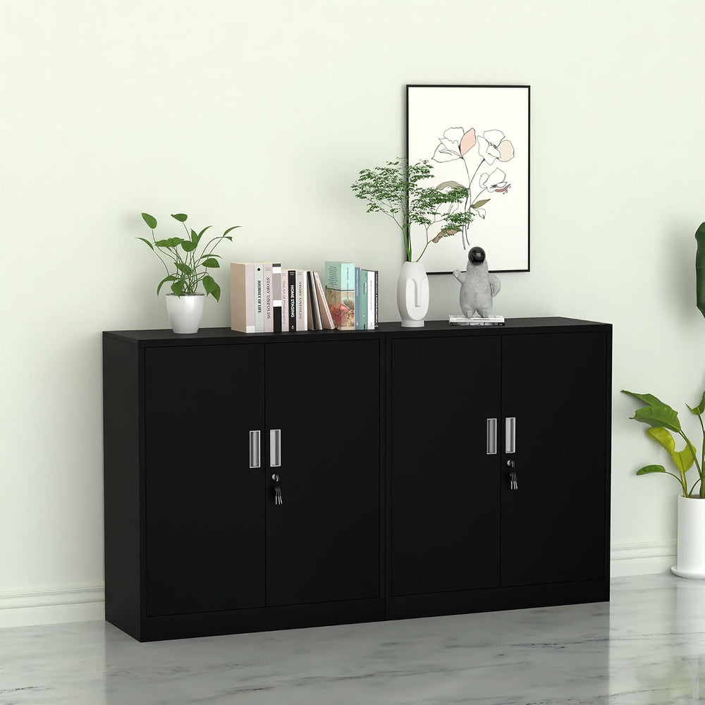Metal Storage Cabinet with Locking Doors, Adjustable Shelves, Black