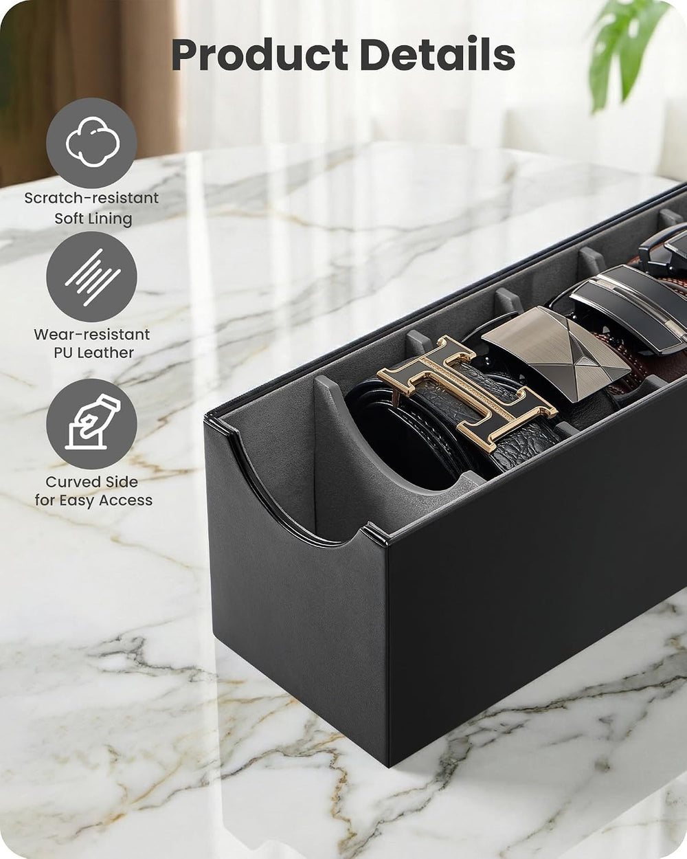 Lolalet Belt Organizer for Closet, Belt Box & Storage Drawer -Black