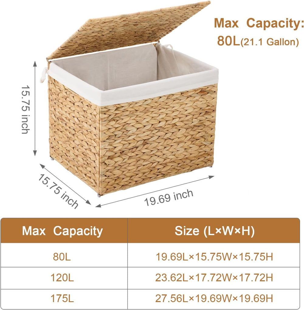 Water Hyacinth Storage Basket with Lid, 21.1 Gallon (80L) Wicker Shelf Basket...