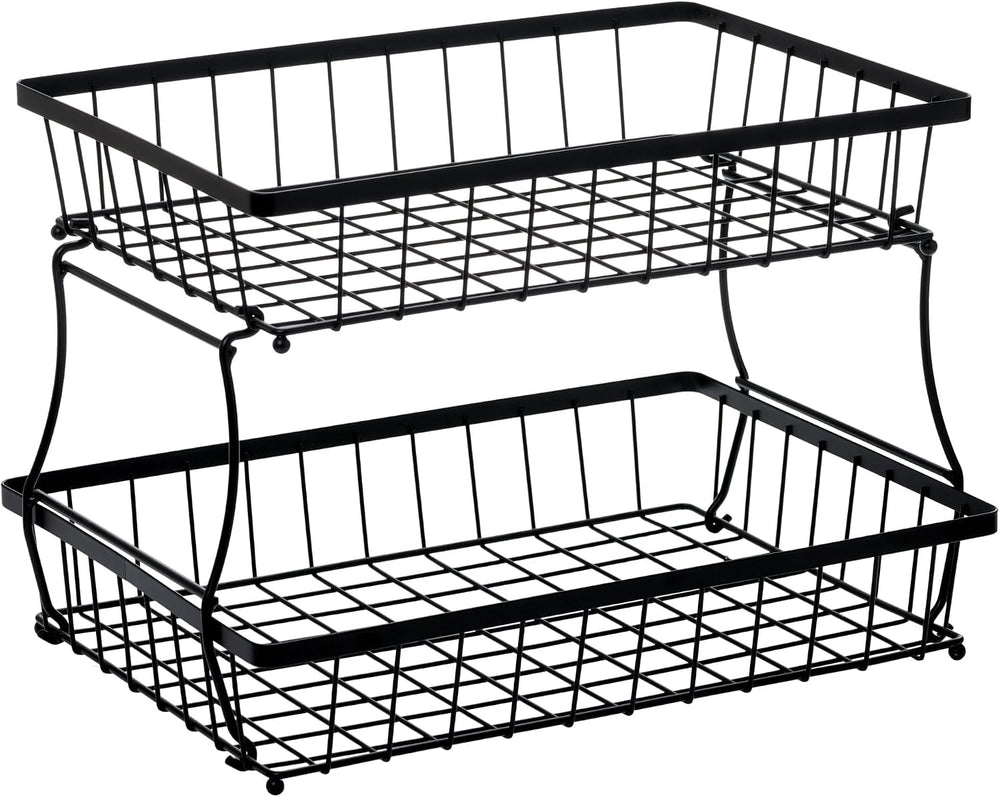 HOSY 2-Tier Metal Fruit Basket, 17-in Rectangle Black Standing Storage Rack