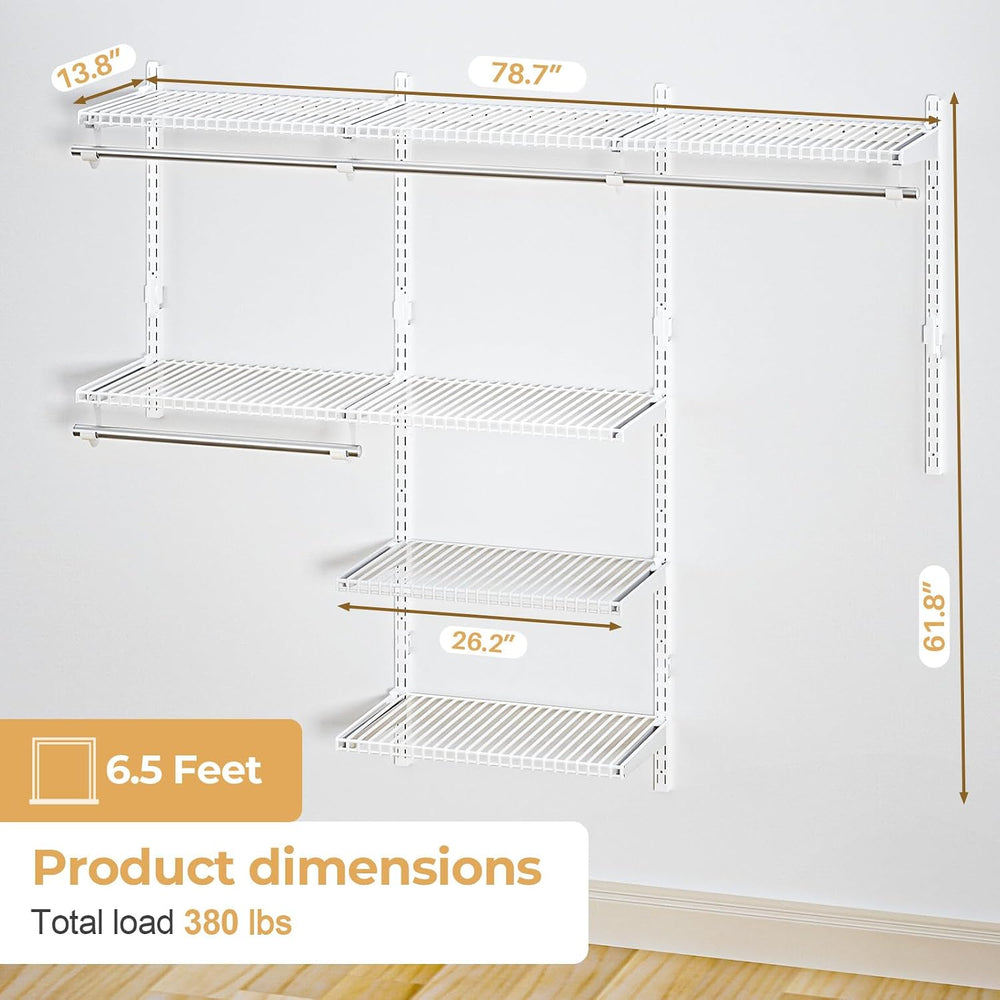Sturdy Closet Organizer System: 6.5 Ft. Custom Metal Wire Shelving