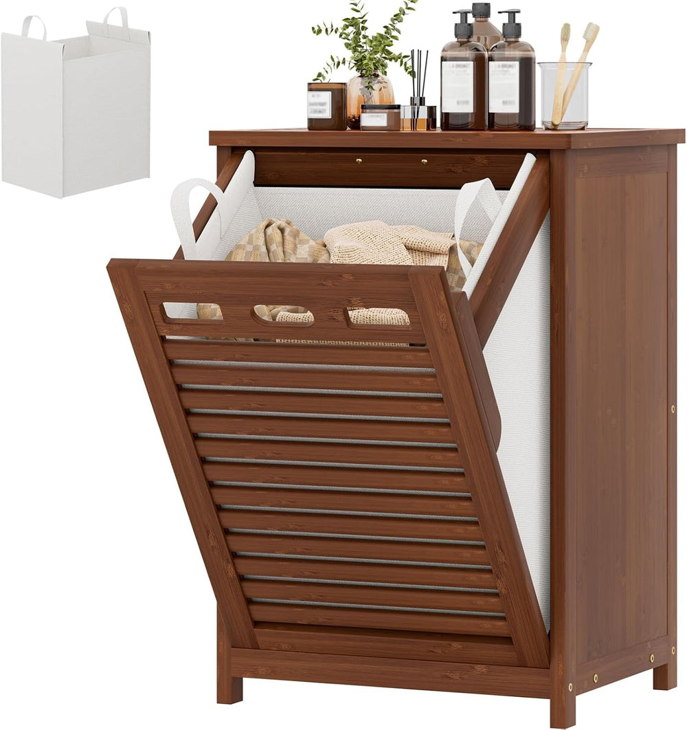 Homykic Bamboo Tilt Out Laundry Hamper Cabinet with 15.5 Gal Removable Bag