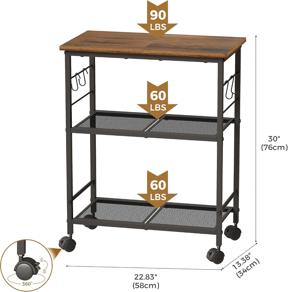 BEWISHOME Rolling Kitchen Microwave Cart with Wheels 3-Tier Microwave Stand