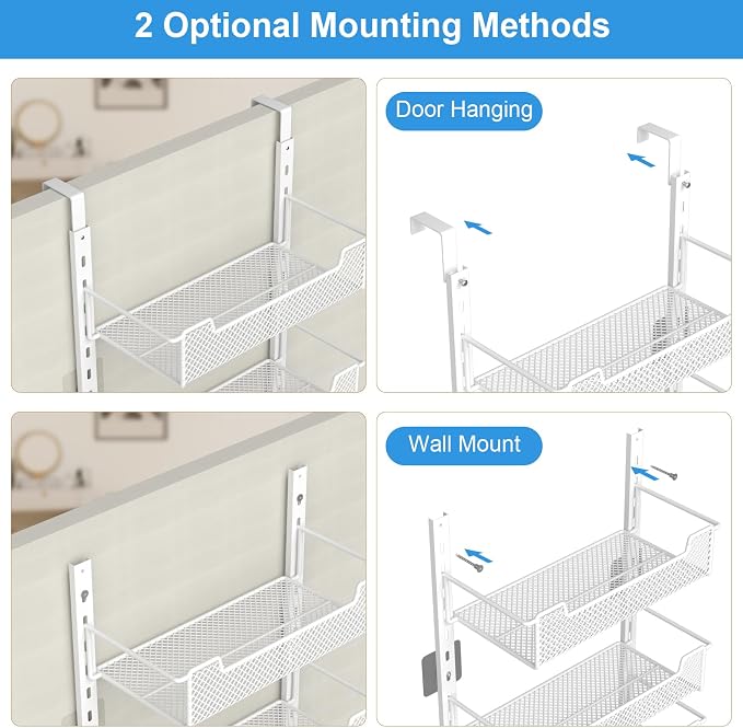 12.3" W Narrow Over the Door Pantry Organizer, 8-Tier Over the Door Orga...