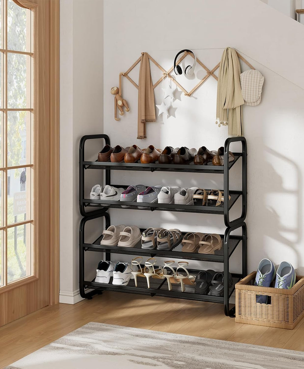 4 Tier Expandable Shoe Rack for Closet & Entryway, Metal Shoe Storage