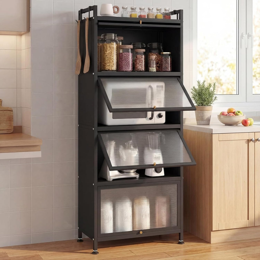 GIANTEX 5-Tier Kitchen Storage Cabinet, 4 PC Doors, Rolling Wheels, Black