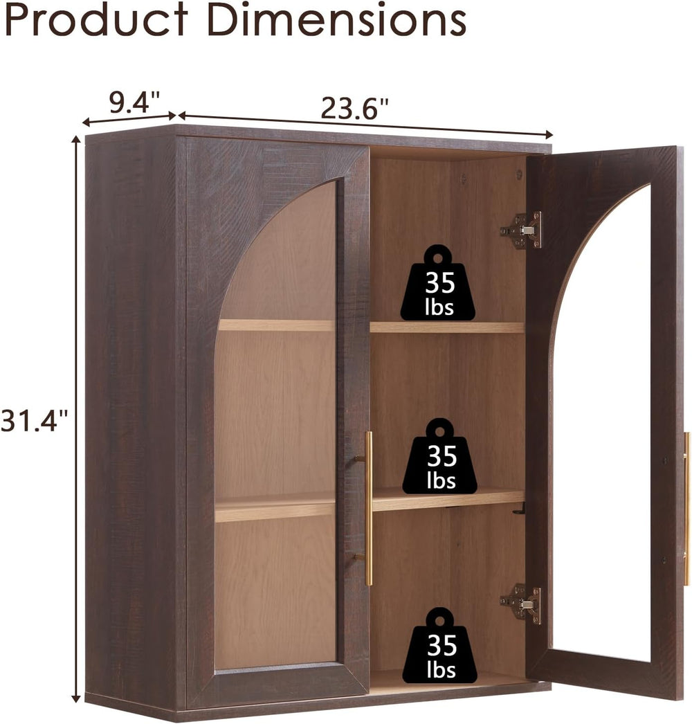 Bathroom Wall Cabinet, 23.5×31.4'' Storage Cabinet, Arched Cabinet Wa...