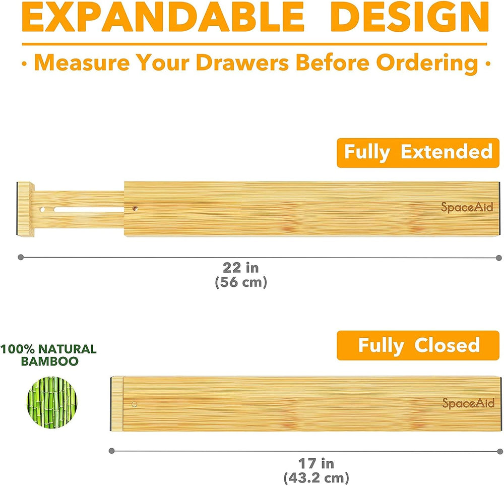 SpaceAid Bamboo Drawer Dividers with Labels, Kitchen Adjustable Drawer Organi...