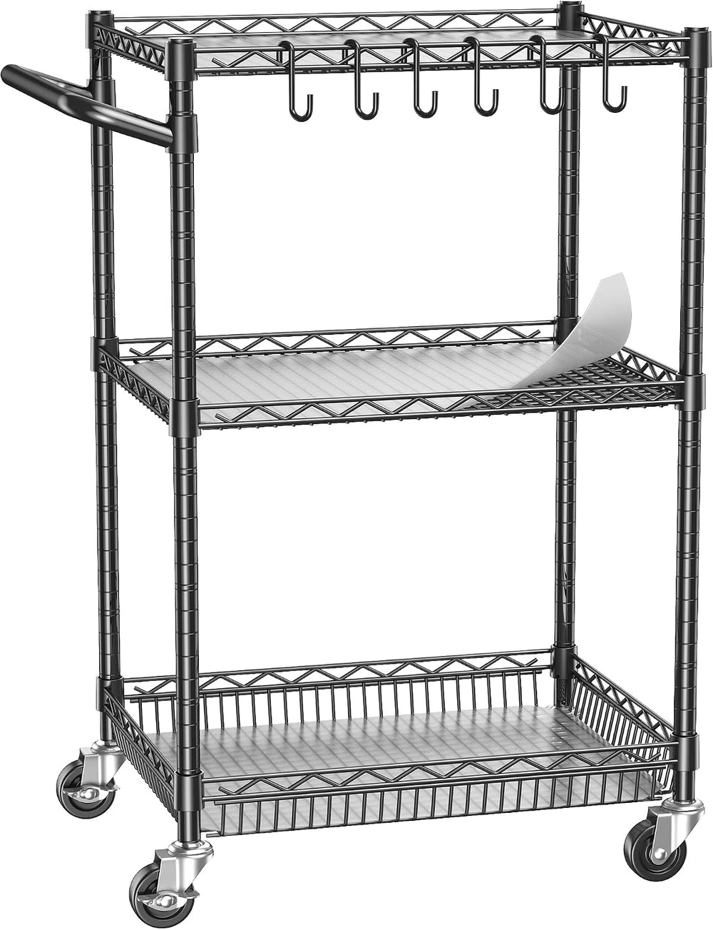3 Tier Rolling Utility Metal Carts with Wheels Heavy Duty Cart 750Lbs