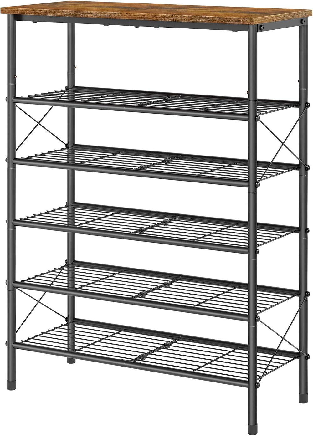 Tajsoon 6 Tier Shoe Rack for 20-24 Pairs of Shoes, Rustic Brown & Black