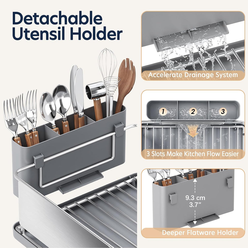 KINGRACK Stainless Steel Dish Drying Rack for Kitchen Counter, Grey