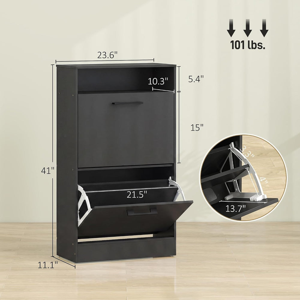 HOMCOM Shoe Cabinet with 2 Flip Drawers, Open Shelf, up to 12 Pairs, Black