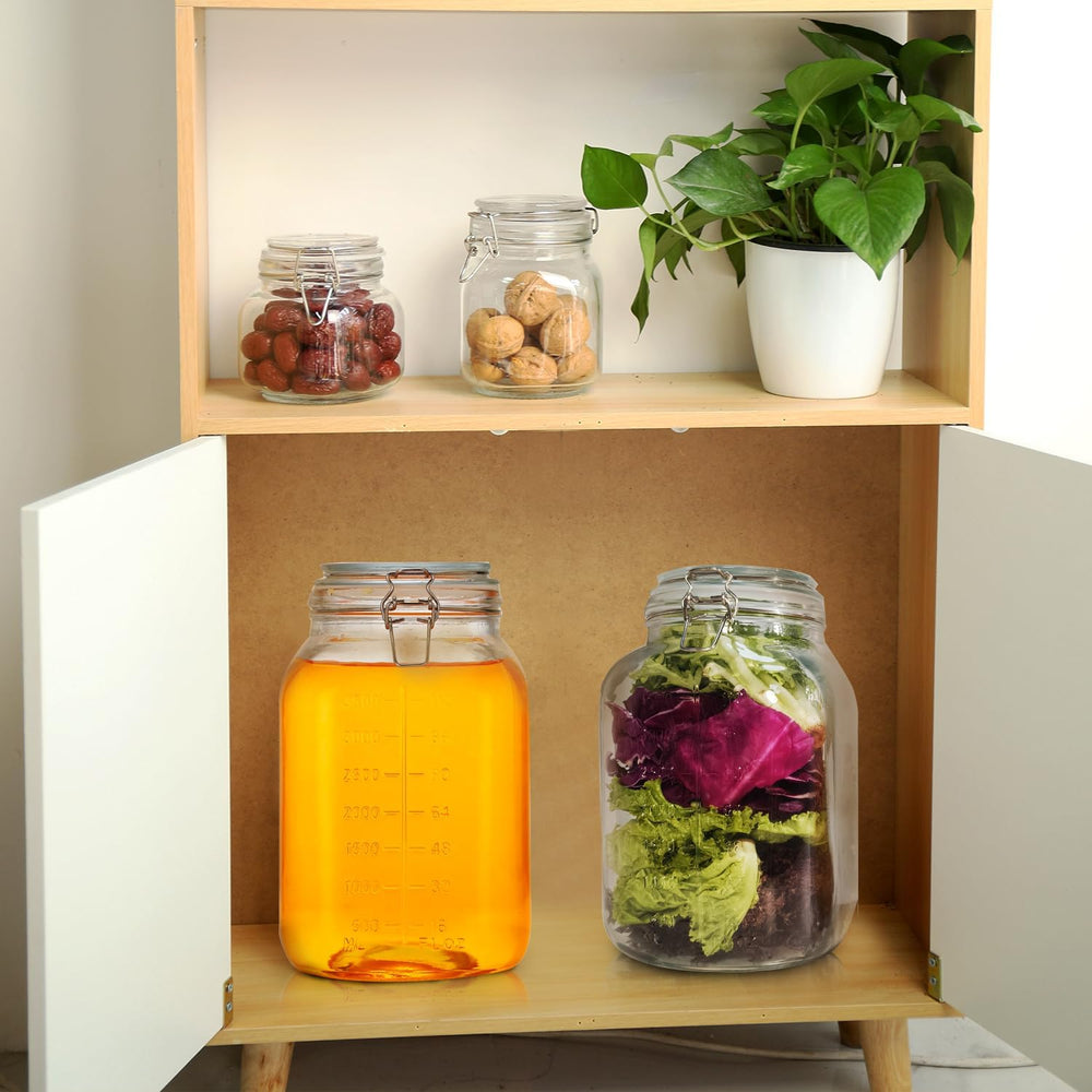 1.1 Gallon Large Glass Food Storage Jars with Airtight Lids,Set of 2 Square W...