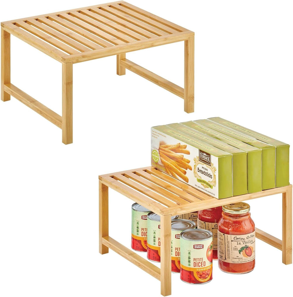 mDesign Wooden Stackable Storage Shelf - Food and Kitchen Organizer for Cabin...