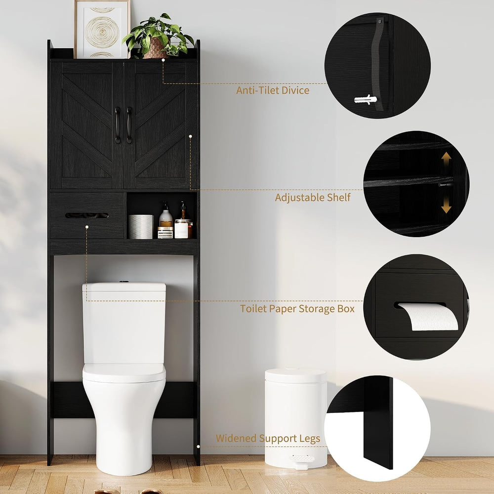 Garvee Over the Toilet Storage Cabinet with Adjustable Shelf, Black
