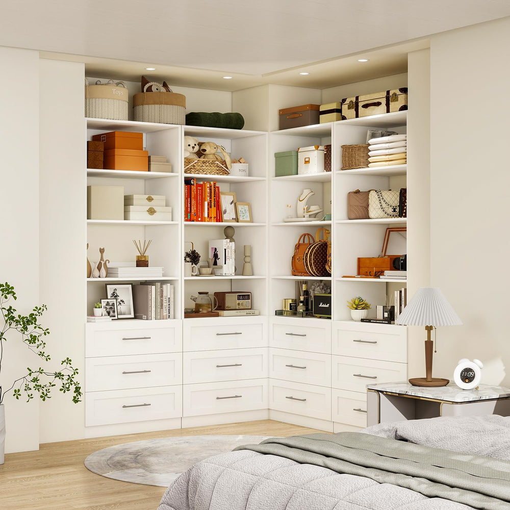 Closet System with 3 Drawers & 4 Shelves, Wood Closet Organizer System wi...
