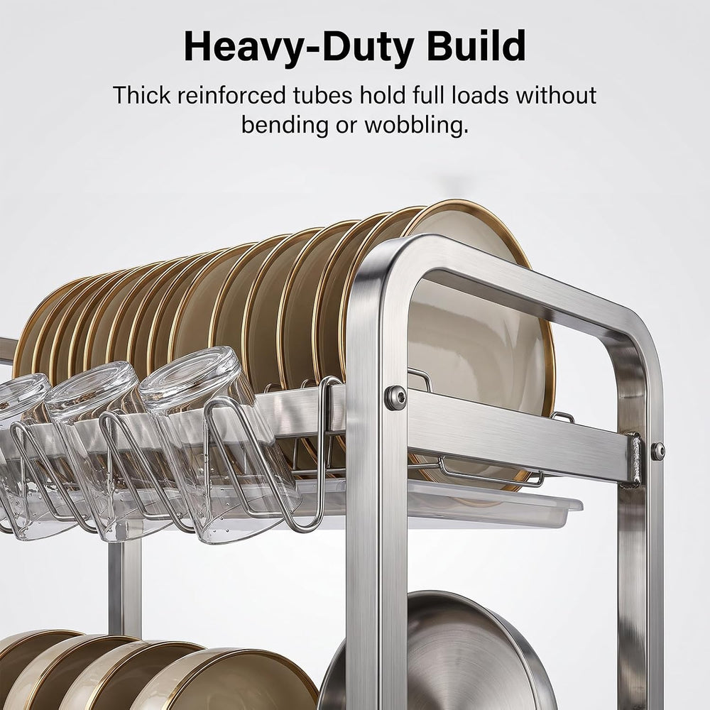 PureBox 2 Tier Dish Drying Rack for Kitchen Counter, Heavy Duty Stainless Ste...