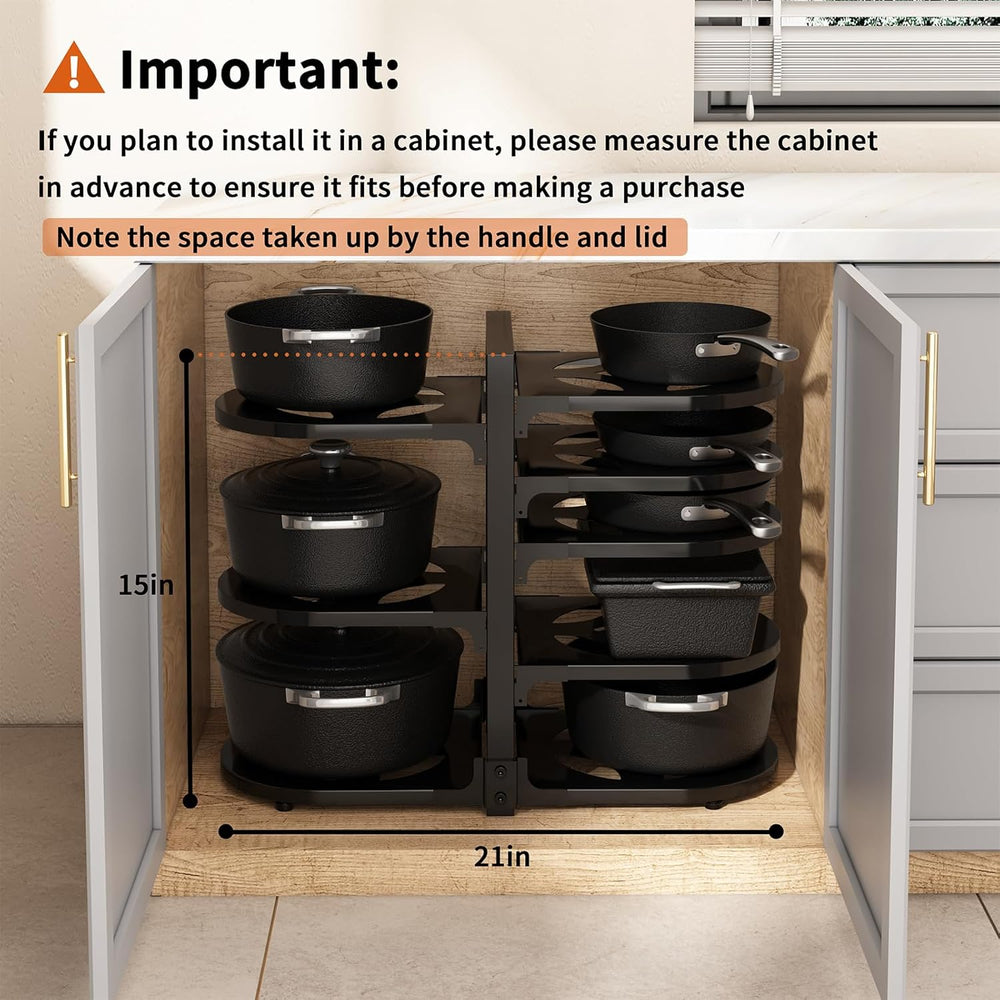 Adjustable Heavy Duty Pots and Pans Organizer Under Cabinet, 8-Tier Pot and P...