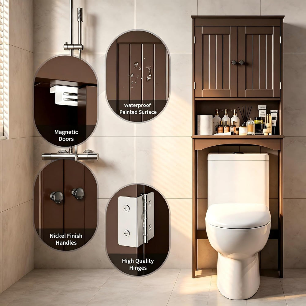 Bealife Over The Toilet Storage Cabinet with Open Shelf - Espresso