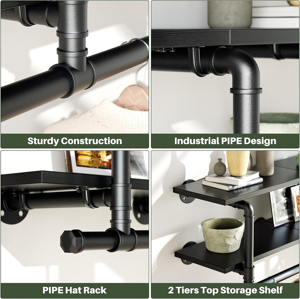 Aheaplus Industrial Pipe Clothing Rack, Wall Mounted Clothes Rack with Rod