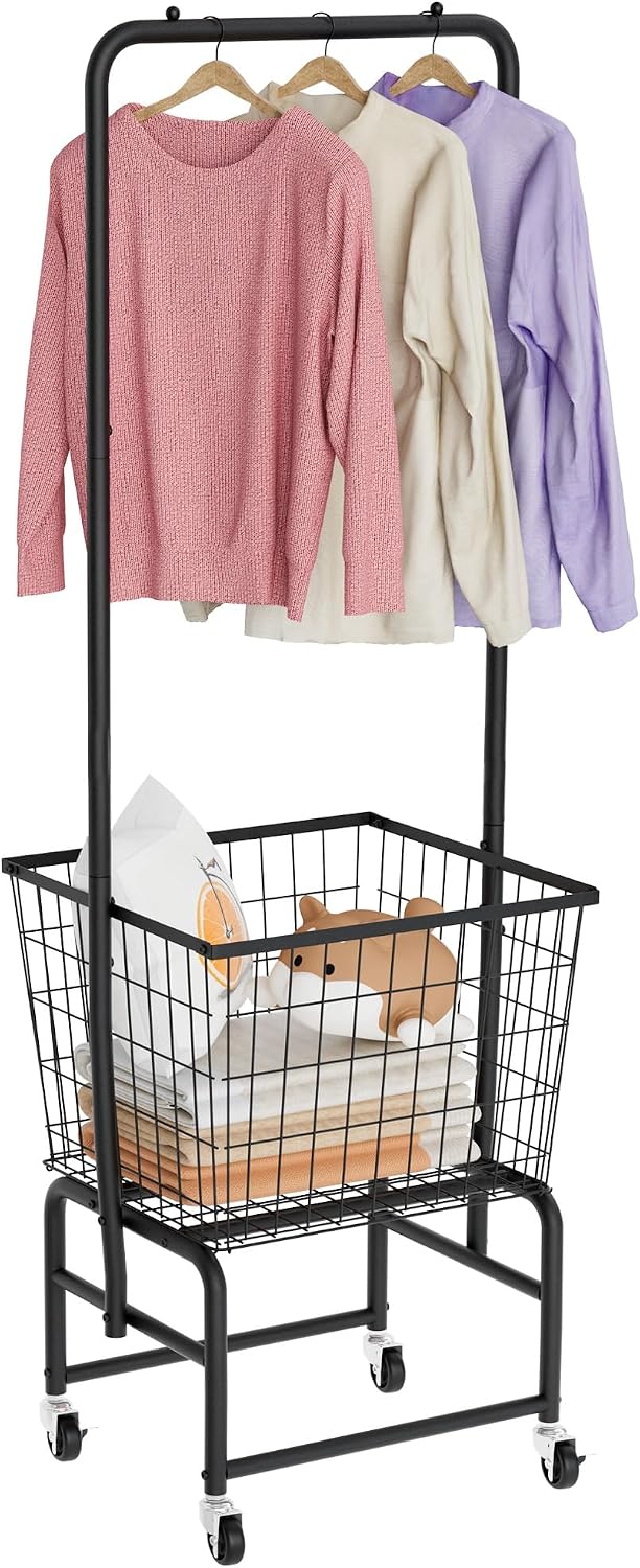 Rolling Laundry Cart with Wheels, Extra Large Laundry Hamper Basket Organizer...