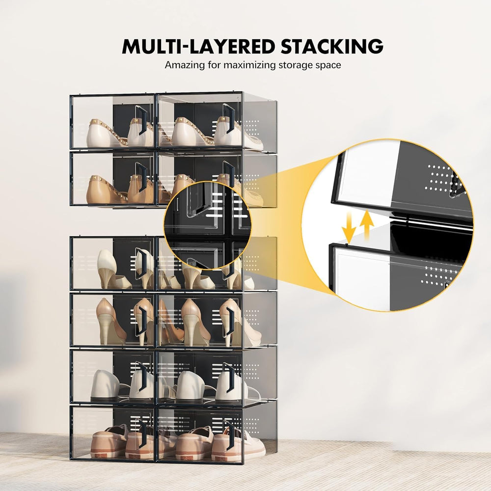 SEE SPRING X-Large Shoe Storage Box Fit Size 11, Clear Plastic Stackable Shoe...