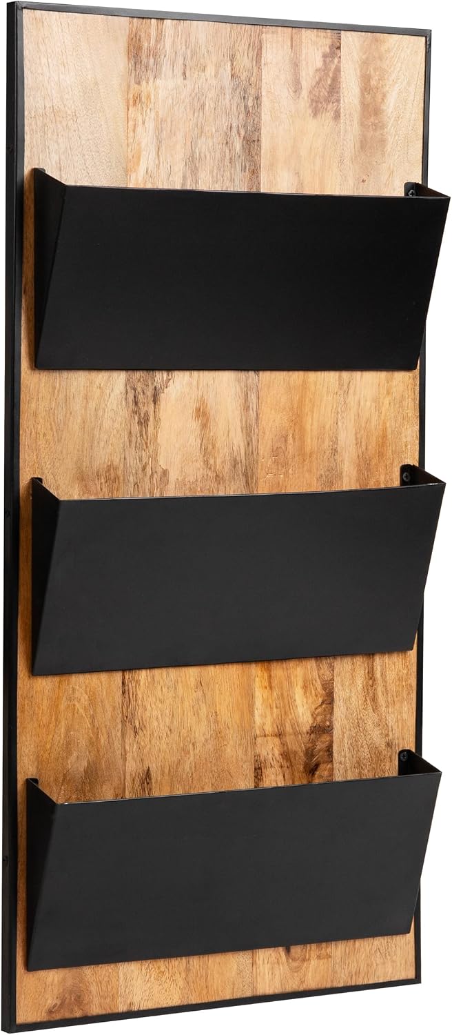 Mind Reader 3-Tier Wall-Mounted File Organizer, Wood and Metal Vertical Rack ...