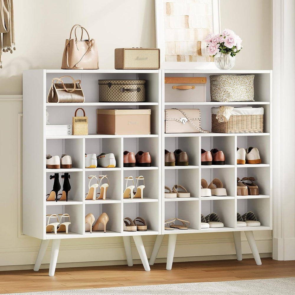 5 Tiers Shoe Cubby with Legs, Stackable Wood Shoe Rack Organizer with 9-Cube ...